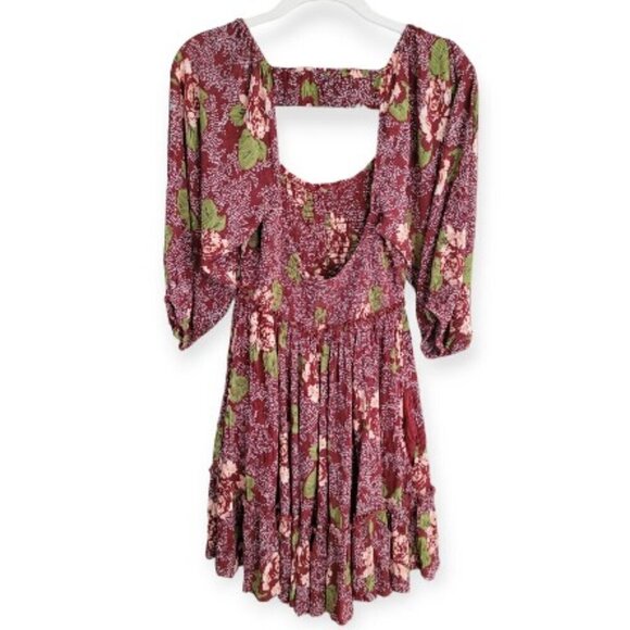 Free People l/s Summer Printed Dress Brown Floral XS - Picture 7 of 15